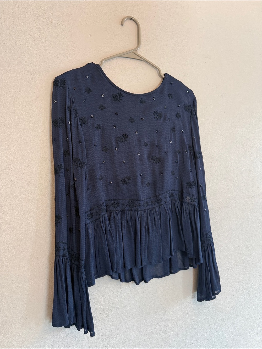 Pepe Jeans London Blue Embroidered Beaded Peplum Blouse Size L